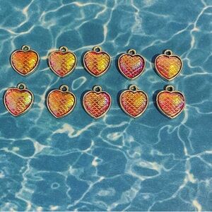 💗10pc Mermaid Heart Charms - Silver/Pink - Bulk Set - NWOT